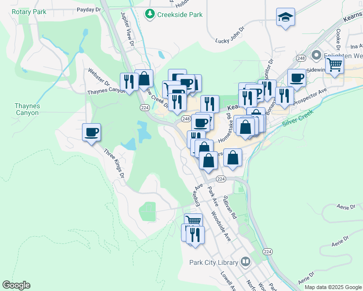 map of restaurants, bars, coffee shops, grocery stores, and more near 1760 Captain Molly Drive in Park City