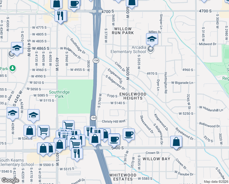 map of restaurants, bars, coffee shops, grocery stores, and more near 3718 West 5100 South in Salt Lake City
