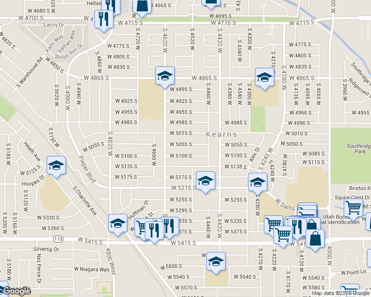 map of restaurants, bars, coffee shops, grocery stores, and more near 4521 West 5055 South in Salt Lake City