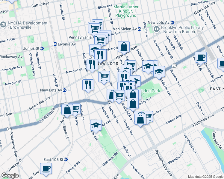 map of restaurants, bars, coffee shops, grocery stores, and more near 717 Georgia Avenue in Brooklyn