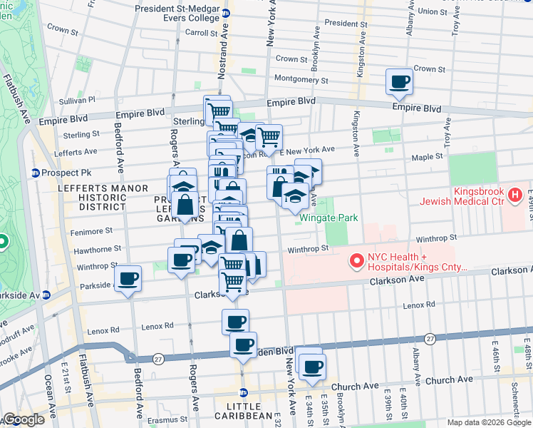 map of restaurants, bars, coffee shops, grocery stores, and more near 423 Fenimore Street in Brooklyn