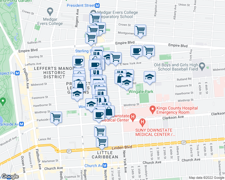 map of restaurants, bars, coffee shops, grocery stores, and more near 423 Fenimore Street in Brooklyn