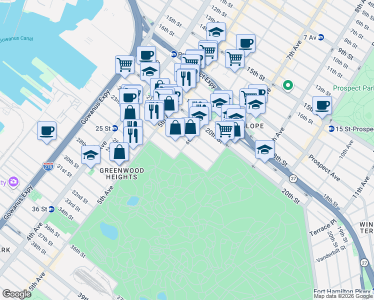 map of restaurants, bars, coffee shops, grocery stores, and more near in Brooklyn