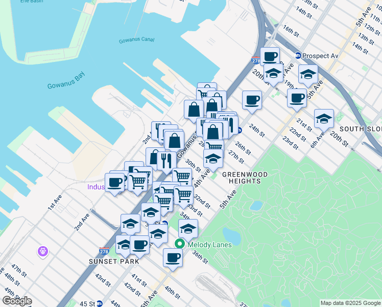 map of restaurants, bars, coffee shops, grocery stores, and more near in Brooklyn