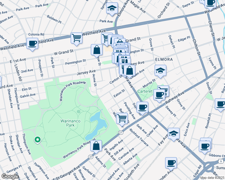 map of restaurants, bars, coffee shops, grocery stores, and more near 759 Linden Avenue in Elizabeth