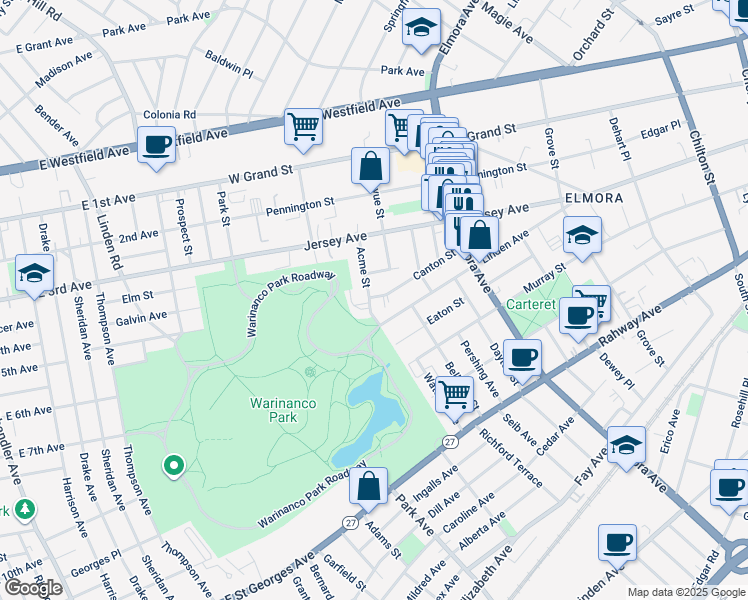 map of restaurants, bars, coffee shops, grocery stores, and more near 820 Canton Street in Elizabeth