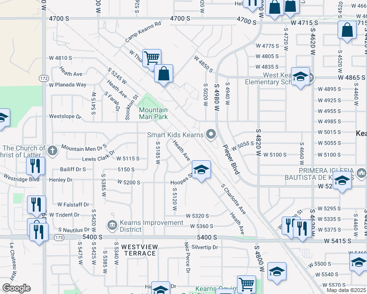 map of restaurants, bars, coffee shops, grocery stores, and more near 5085 Heath Avenue in Salt Lake City
