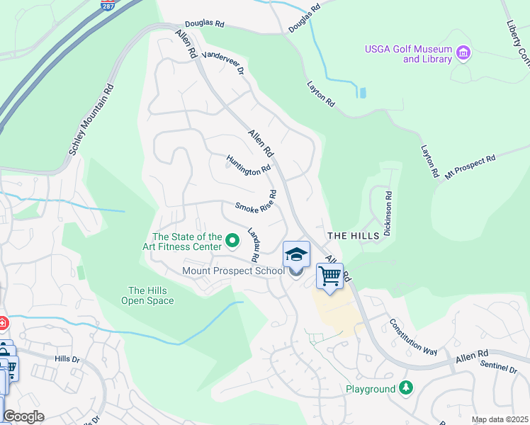 map of restaurants, bars, coffee shops, grocery stores, and more near 175 Smoke Rise Road in Bernards