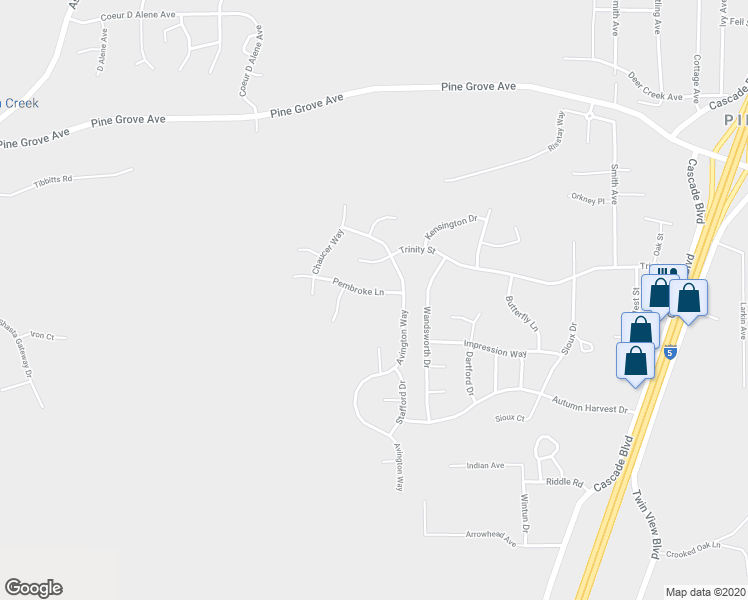 map of restaurants, bars, coffee shops, grocery stores, and more near 4152 Pembroke Lane in Shasta Lake
