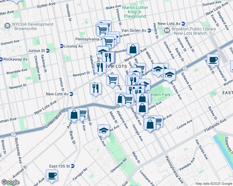 map of restaurants, bars, coffee shops, grocery stores, and more near 717 Georgia Avenue in Brooklyn
