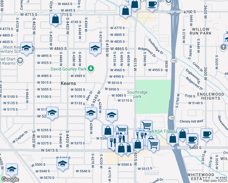 map of restaurants, bars, coffee shops, grocery stores, and more near 4139 West 5050 South in Kearns