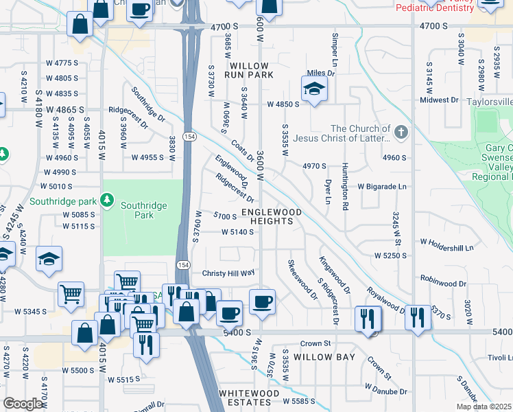 map of restaurants, bars, coffee shops, grocery stores, and more near 5077 3600 West in Taylorsville