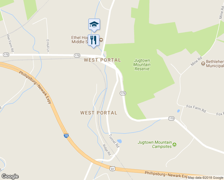 map of restaurants, bars, coffee shops, grocery stores, and more near 320 Tunnel Road in Asbury