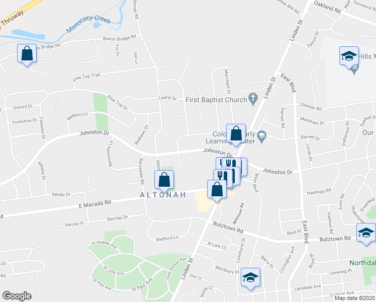 map of restaurants, bars, coffee shops, grocery stores, and more near 1000 Johnston Drive in Bethlehem