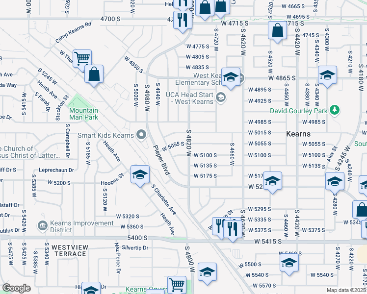 map of restaurants, bars, coffee shops, grocery stores, and more near 4839 West 5055 South in Kearns