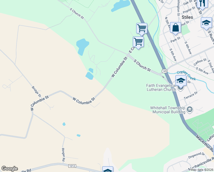 map of restaurants, bars, coffee shops, grocery stores, and more near 3454 West Columbia Street in Lehigh County