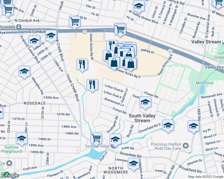 map of restaurants, bars, coffee shops, grocery stores, and more near 89 Lotus Oval North in Valley Stream