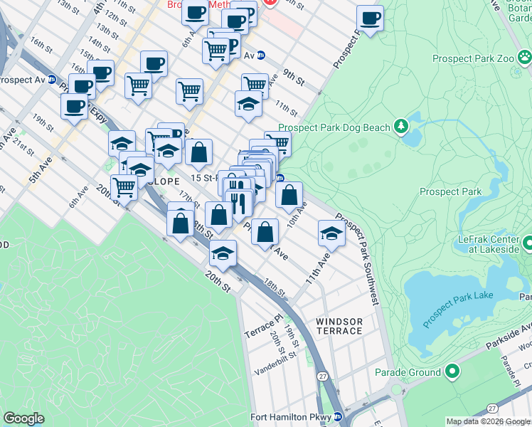 map of restaurants, bars, coffee shops, grocery stores, and more near 7 Howard Place in Brooklyn