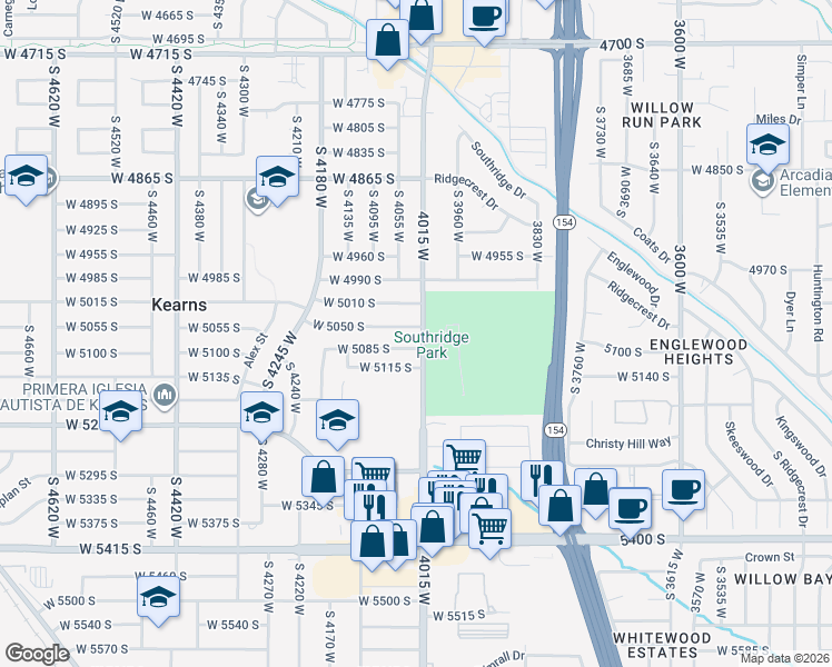 map of restaurants, bars, coffee shops, grocery stores, and more near 5056 4015 West in Salt Lake City