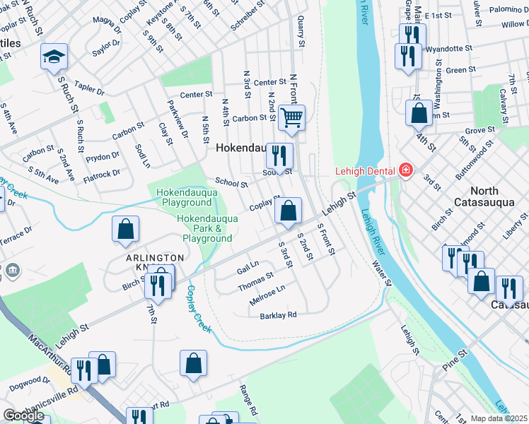 map of restaurants, bars, coffee shops, grocery stores, and more near 3107 South 3rd Street in Hokendauqua