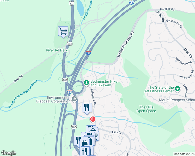 map of restaurants, bars, coffee shops, grocery stores, and more near 400 Cardinal Lane in Bedminster