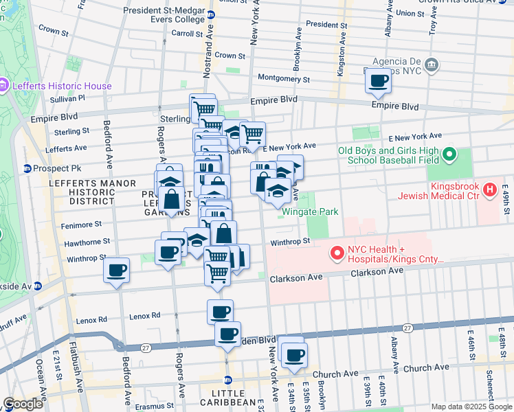 map of restaurants, bars, coffee shops, grocery stores, and more near 423 Fenimore Street in Brooklyn