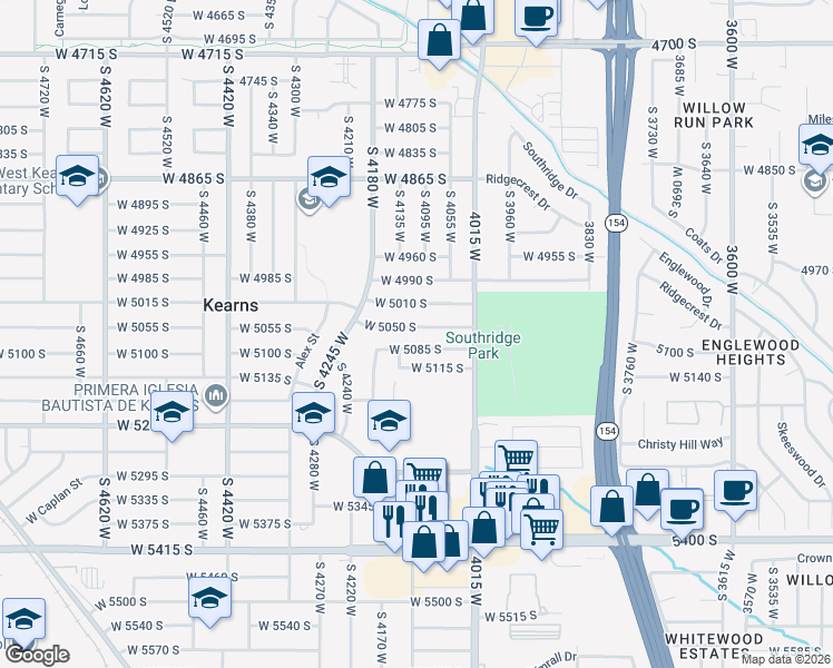 map of restaurants, bars, coffee shops, grocery stores, and more near 4077 West 5050 South in Kearns