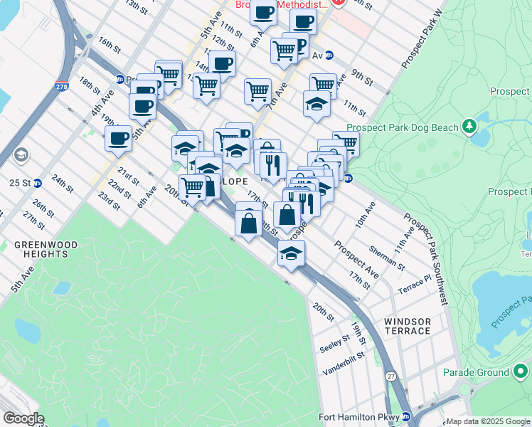 map of restaurants, bars, coffee shops, grocery stores, and more near in Brooklyn