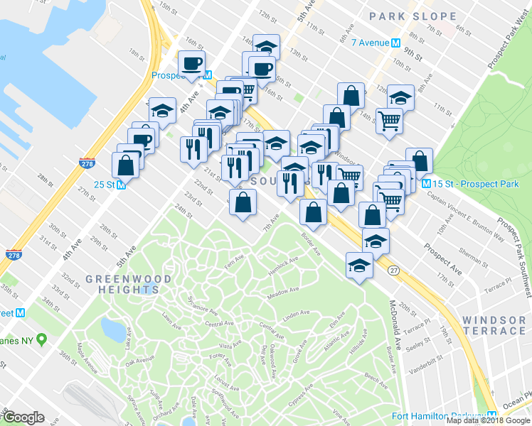 map of restaurants, bars, coffee shops, grocery stores, and more near in Brooklyn