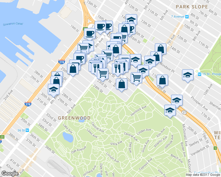 map of restaurants, bars, coffee shops, grocery stores, and more near in Brooklyn