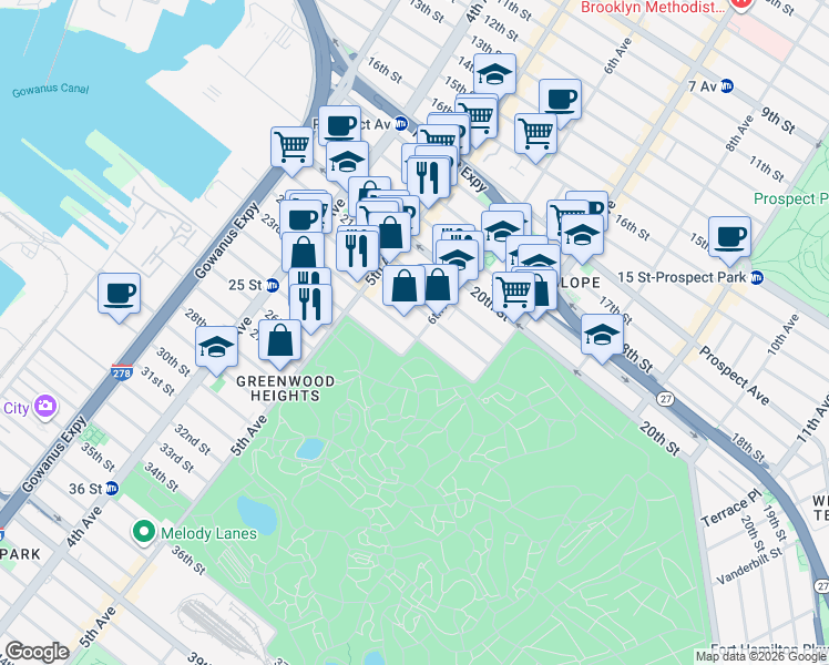 map of restaurants, bars, coffee shops, grocery stores, and more near in Brooklyn