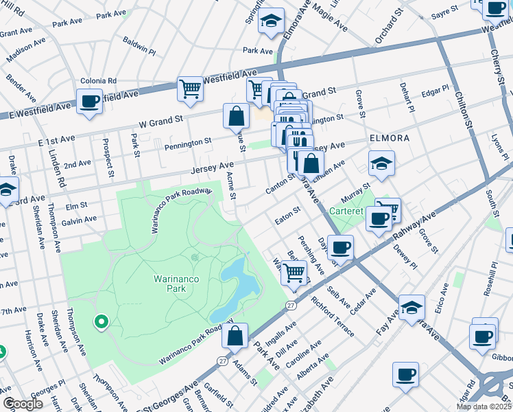 map of restaurants, bars, coffee shops, grocery stores, and more near 759 Linden Avenue in Elizabeth