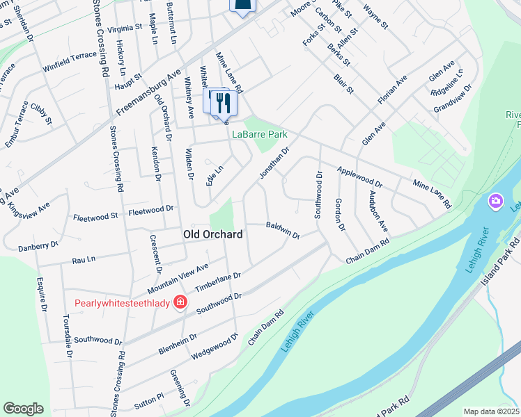 map of restaurants, bars, coffee shops, grocery stores, and more near 186 Jonathan Drive in Easton