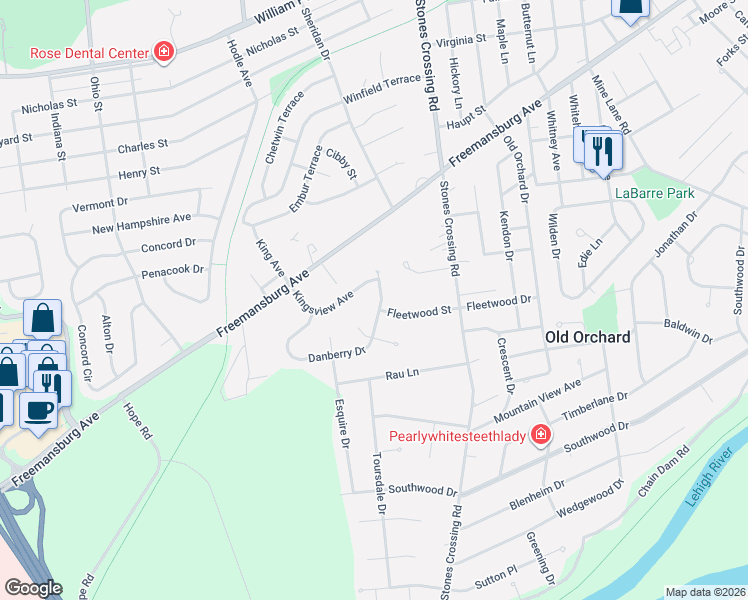 map of restaurants, bars, coffee shops, grocery stores, and more near 3881 Danberry Drive in Easton