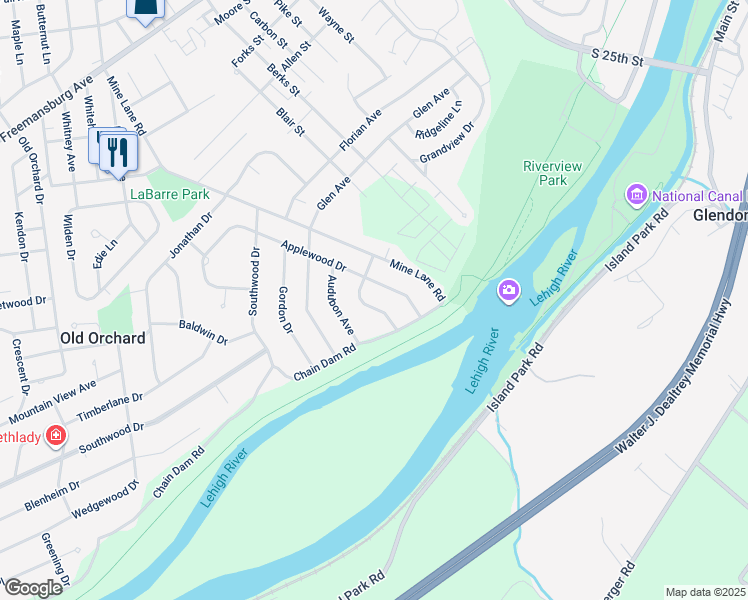 map of restaurants, bars, coffee shops, grocery stores, and more near 22 Russet Drive in Easton