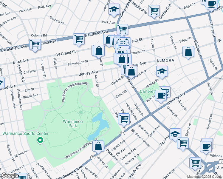 map of restaurants, bars, coffee shops, grocery stores, and more near 759 Linden Avenue in Elizabeth