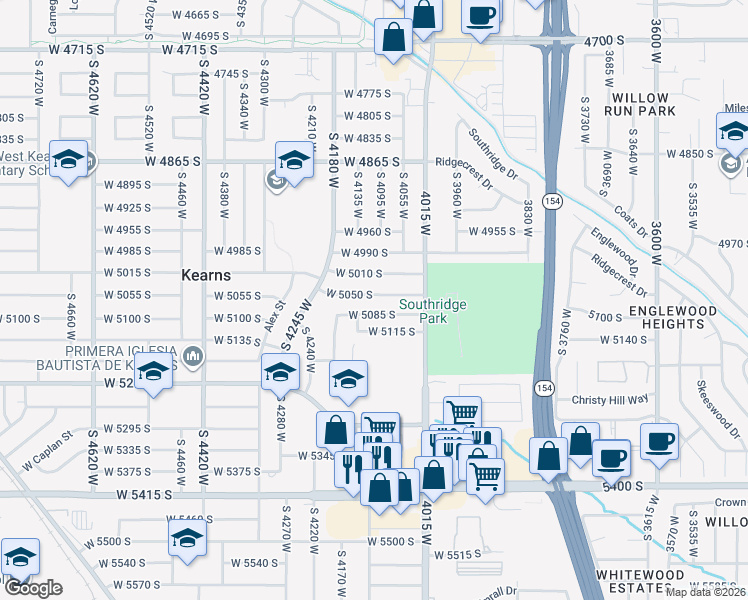 map of restaurants, bars, coffee shops, grocery stores, and more near 4077 West 5050 South in Kearns