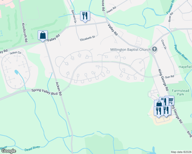 map of restaurants, bars, coffee shops, grocery stores, and more near 255 Potomac Drive in Bernards