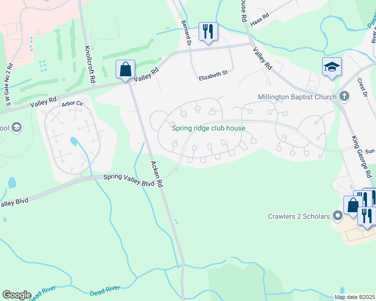 map of restaurants, bars, coffee shops, grocery stores, and more near 2 Potomac Drive in Bernards
