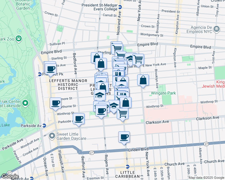 map of restaurants, bars, coffee shops, grocery stores, and more near 270 Rutland Road in Brooklyn