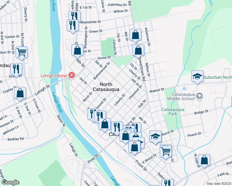 map of restaurants, bars, coffee shops, grocery stores, and more near 1033 4th Street in Catasauqua
