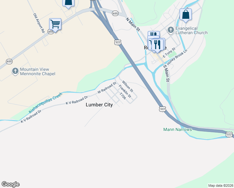 map of restaurants, bars, coffee shops, grocery stores, and more near 42 McNitt Street in Reedsville