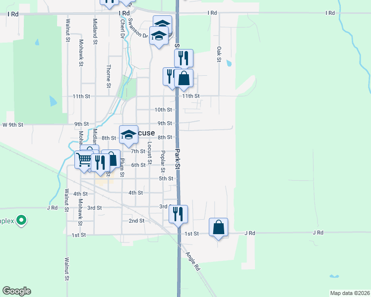 map of restaurants, bars, coffee shops, grocery stores, and more near 704 Park Street in Syracuse
