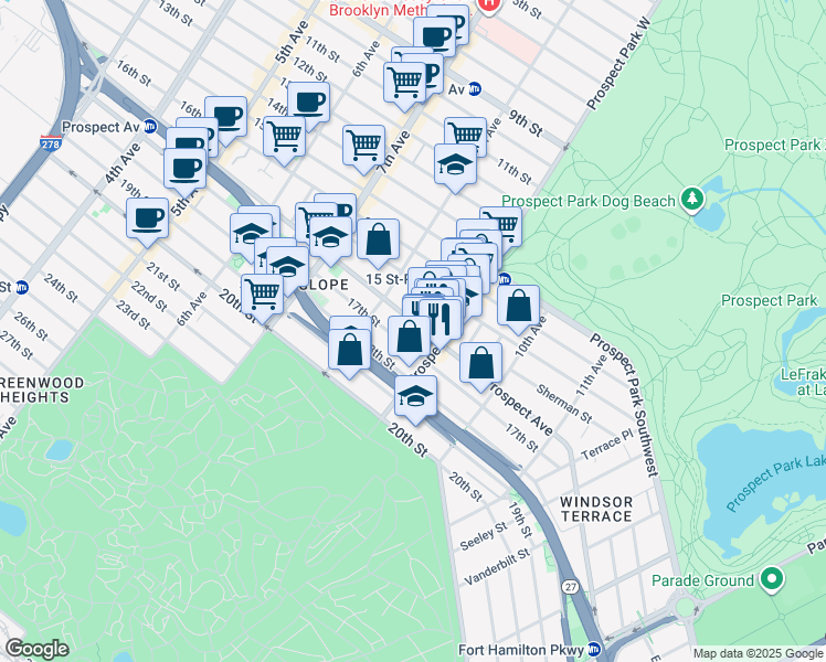 map of restaurants, bars, coffee shops, grocery stores, and more near 465 17th Street in Brooklyn