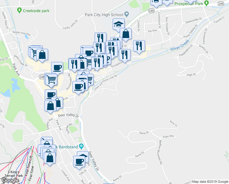 map of restaurants, bars, coffee shops, grocery stores, and more near 1700 Upper Iron Horse Loop Road in Park City