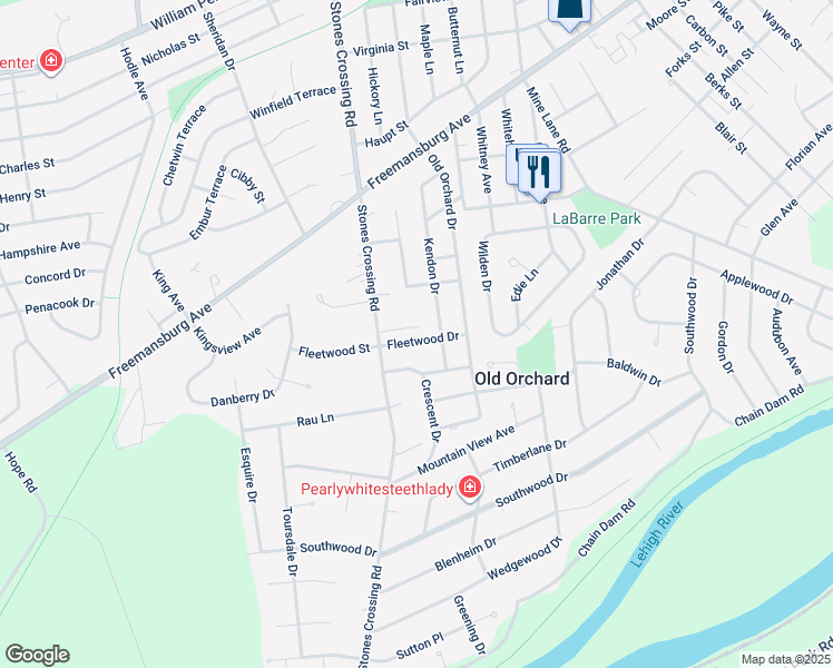 map of restaurants, bars, coffee shops, grocery stores, and more near 3775 Fleetwood Drive in Easton