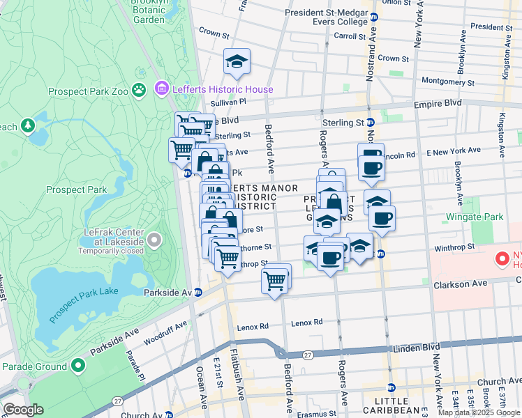 map of restaurants, bars, coffee shops, grocery stores, and more near 100 Rutland Road in Brooklyn