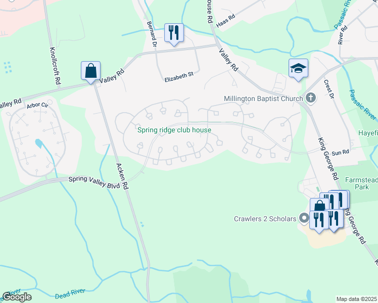 map of restaurants, bars, coffee shops, grocery stores, and more near 183 Potomac Drive in Bernards