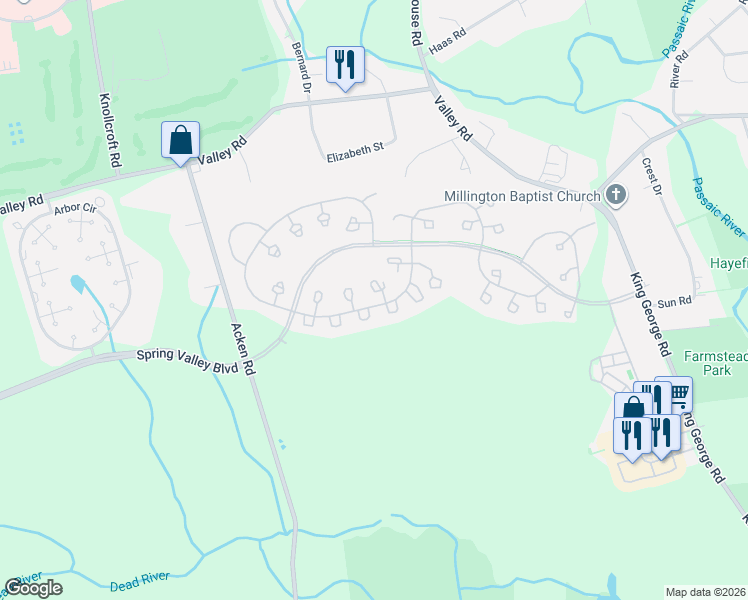 map of restaurants, bars, coffee shops, grocery stores, and more near 255 Potomac Drive in Bernards