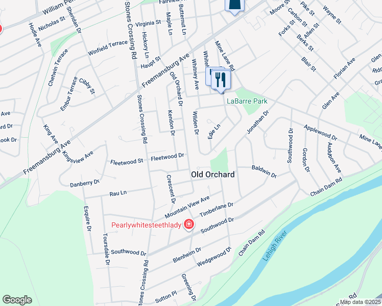 map of restaurants, bars, coffee shops, grocery stores, and more near 120 Old Orchard Drive in Easton